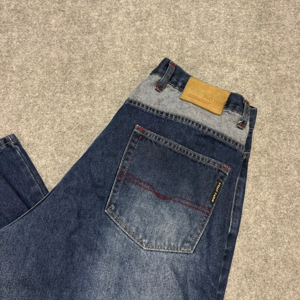 Vintage Phat Farm Jeans Mens 32 Dark Wash Wide Leg Baggy 90s Hip Hop Red Stitch
